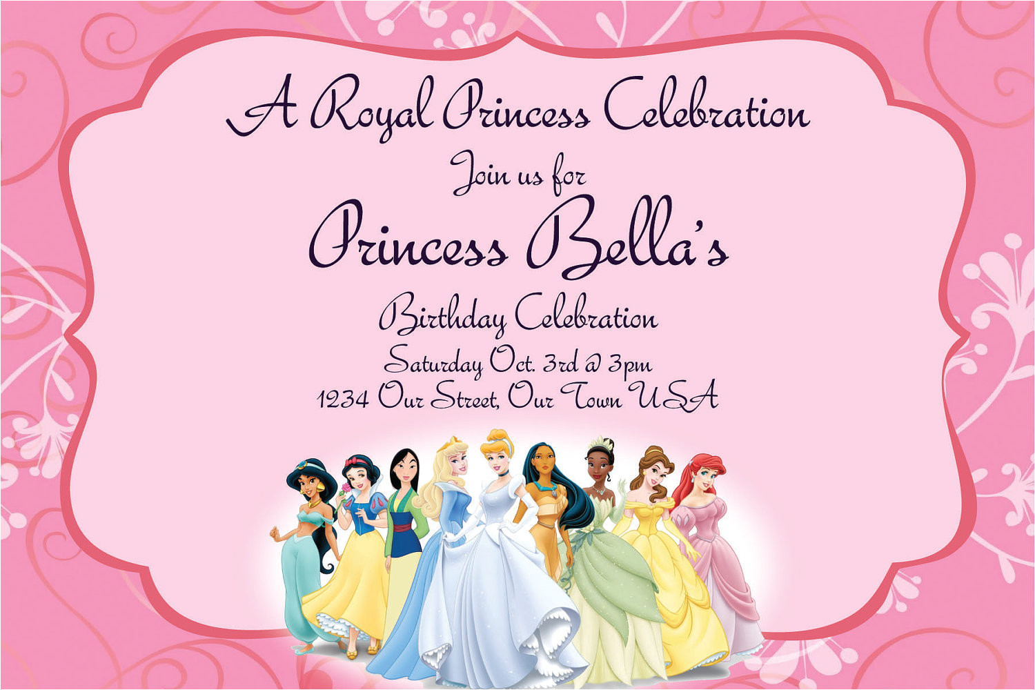 disney princess invitations digital file