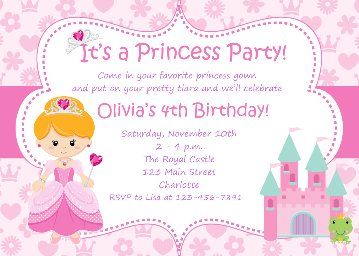 princess birthday party invitations wording