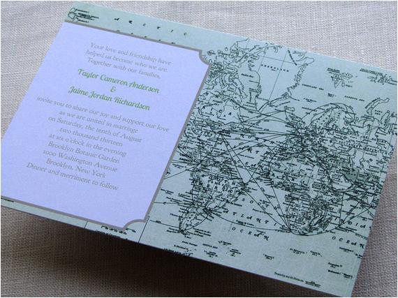 diy vintage map wedding invitation green