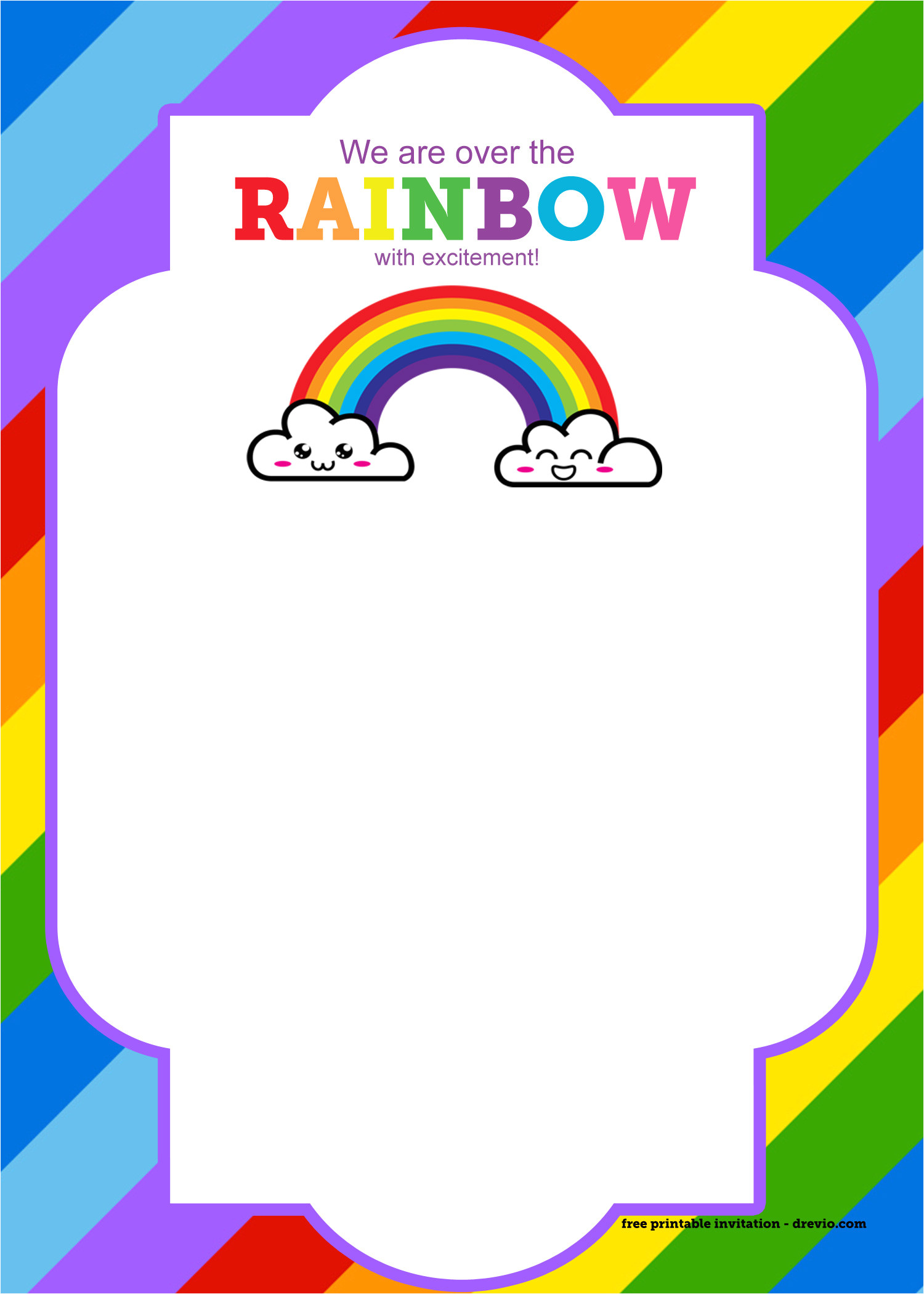 free printable rainbow invitation template thank you card
