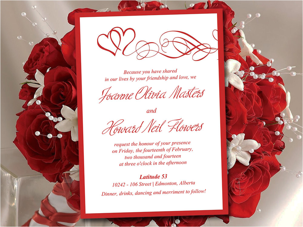 heart wedding invitation template red