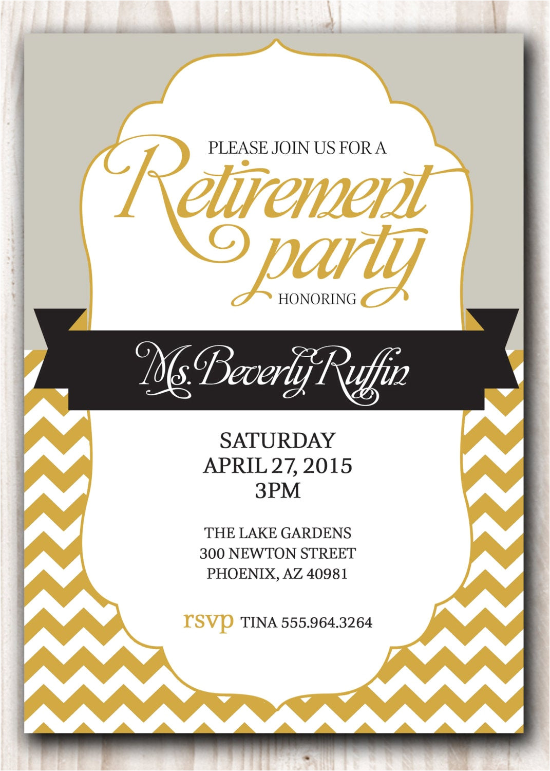 retirement party invitation gold and