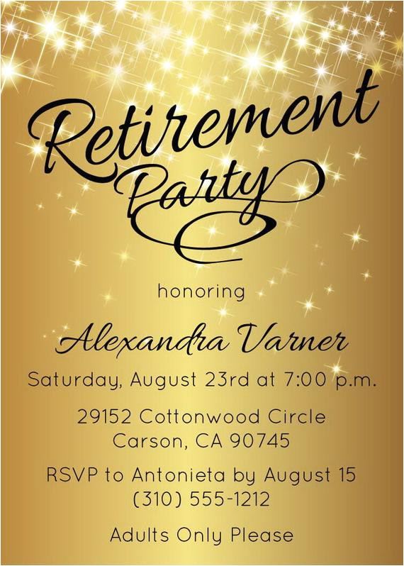 retirement party invitation gold sparkly