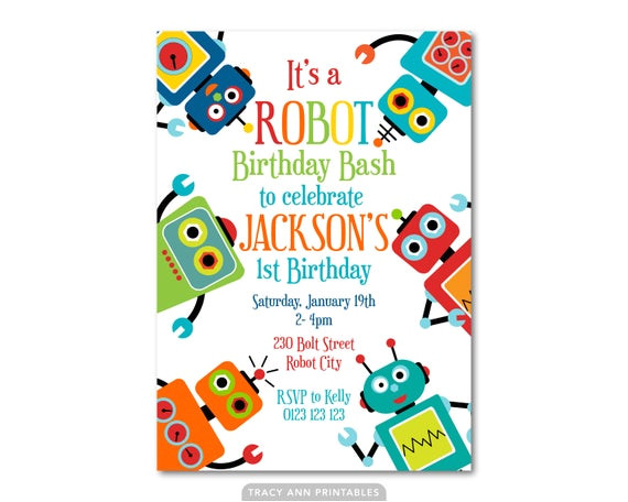 fun robot birthday invitation printable