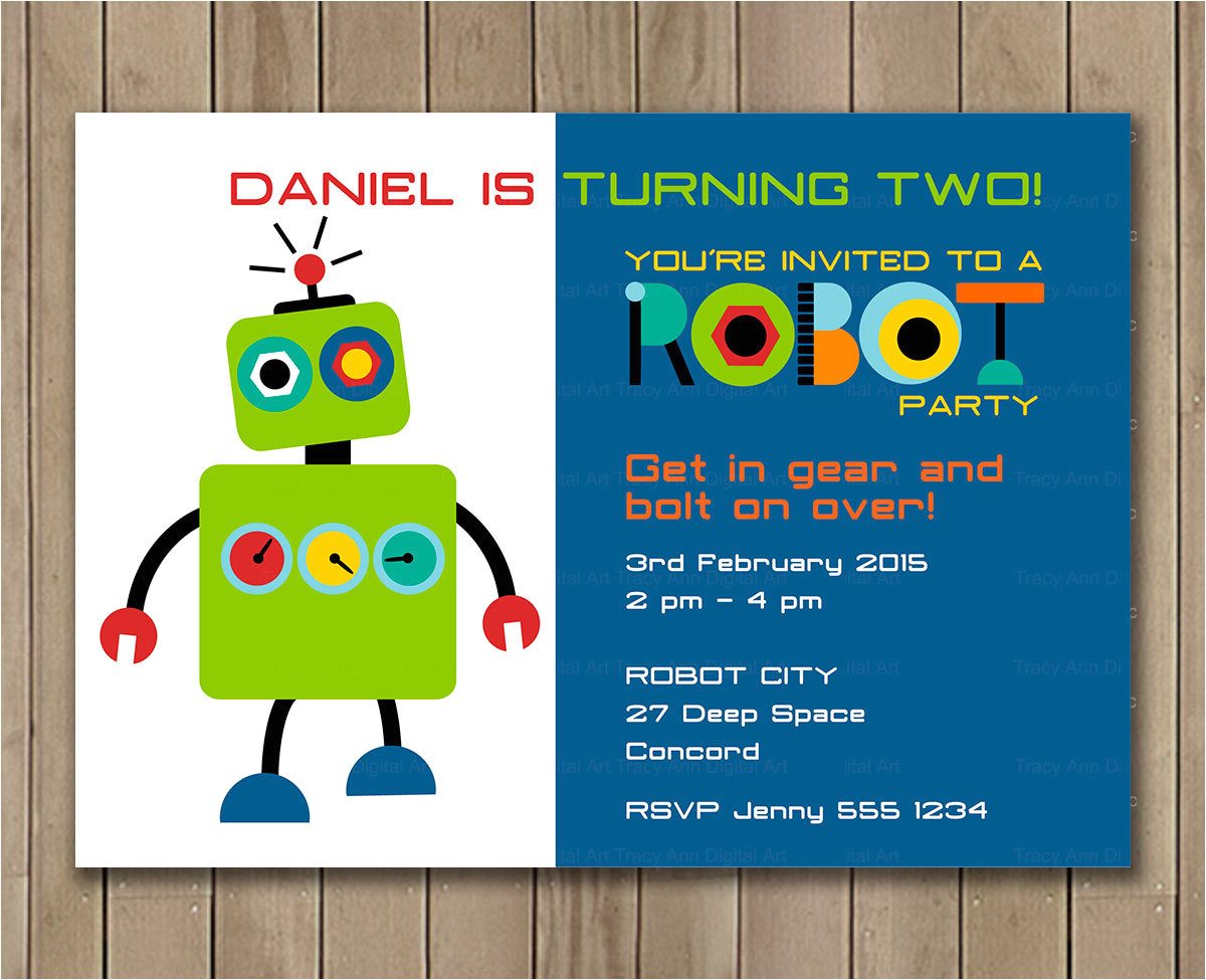 robot birthday invitation custom