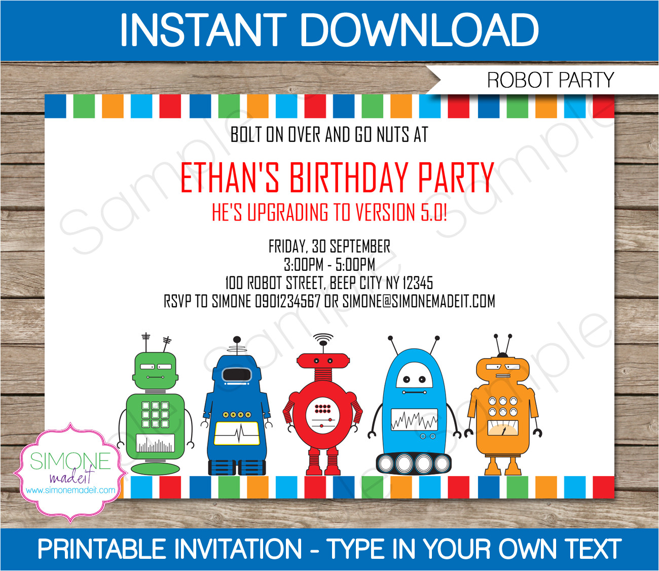 printable robot party invitations
