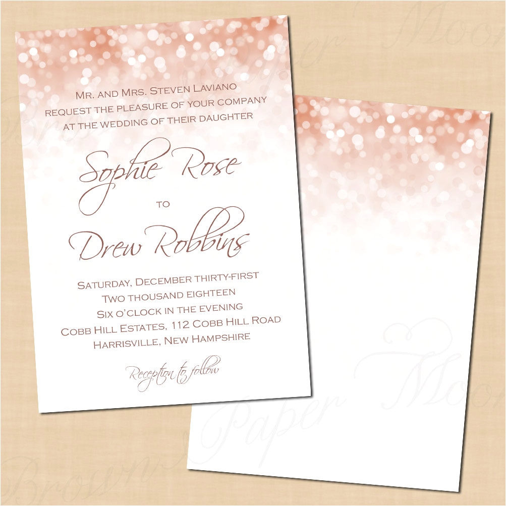 rose gold sparkles wedding invitation