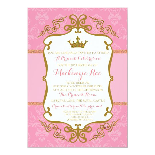 royal princess crown party invitation pink gold 256621436837815881