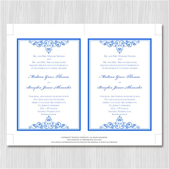 royal blue wedding invitation template