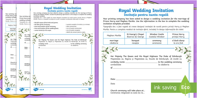 ro t2 e 4941 royal wedding invitation writing template english romanian