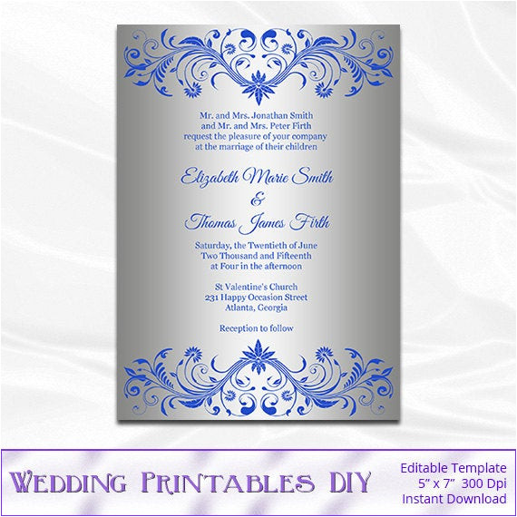 royal blue and silver wedding invitation