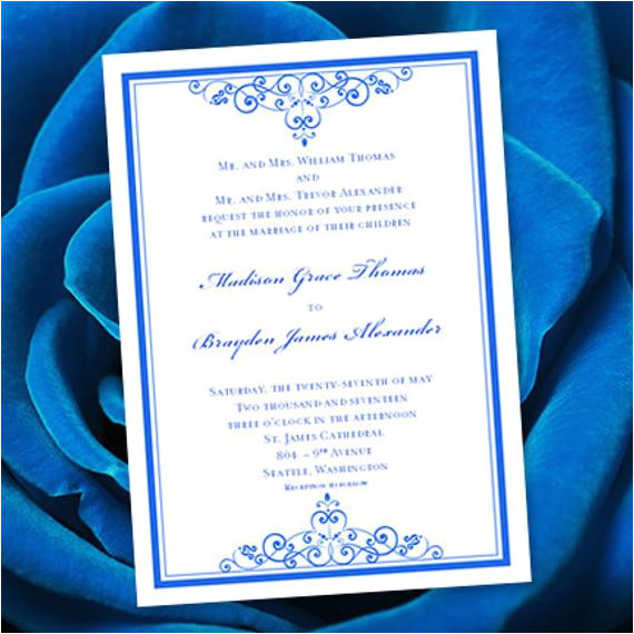 royal blue wedding invitation template