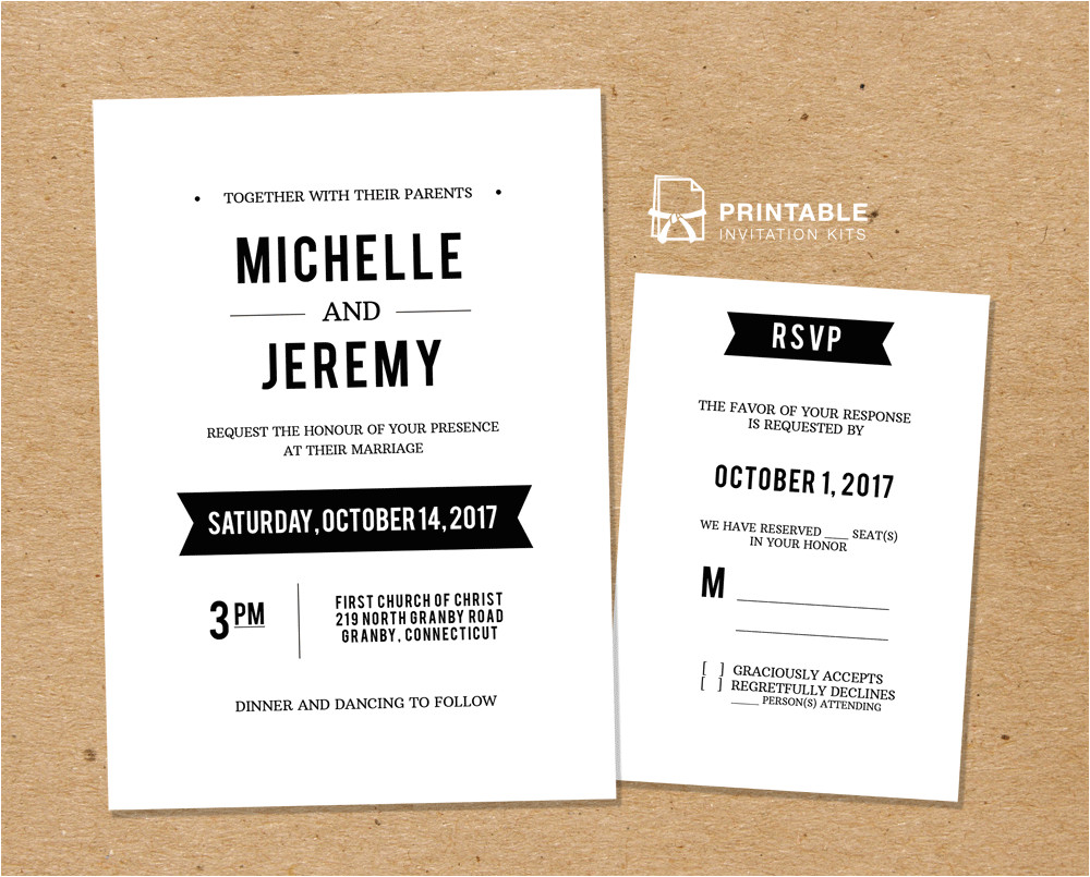 clean fonts printable wedding invitation template and rsvp