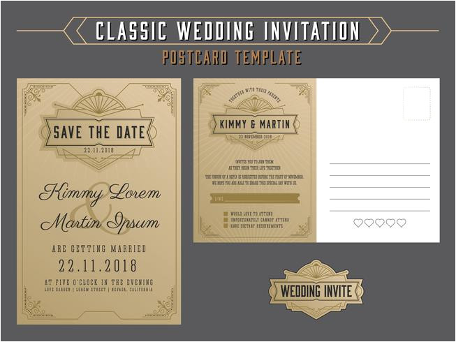 234719 vintage elegant wedding invitation template and rsvp postcard st