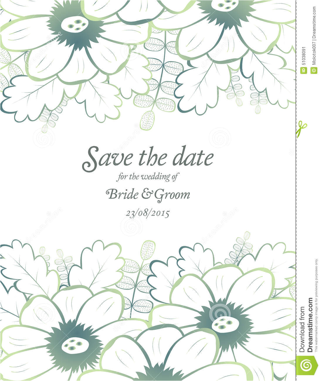 stock illustration save date wedding invite card template green flowers vector illustration image51038091