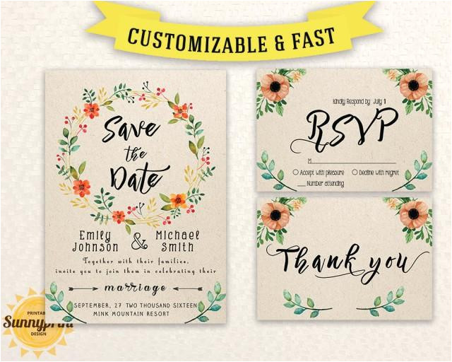 wedding invitation template download printable wedding invitation set wedding invite template save the date template download diy