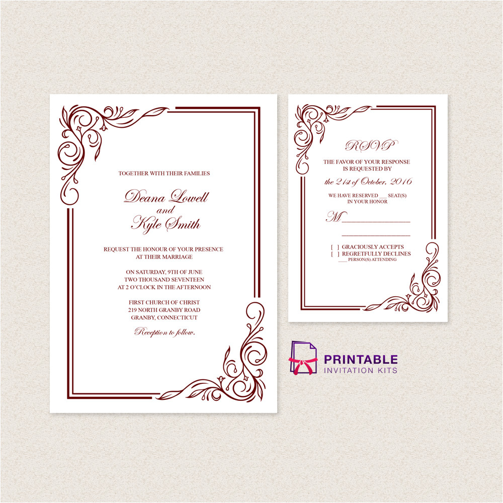 scroll border 2017 wedding invitation template rsvp