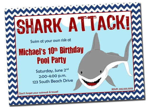 pool party shark birthday invitation