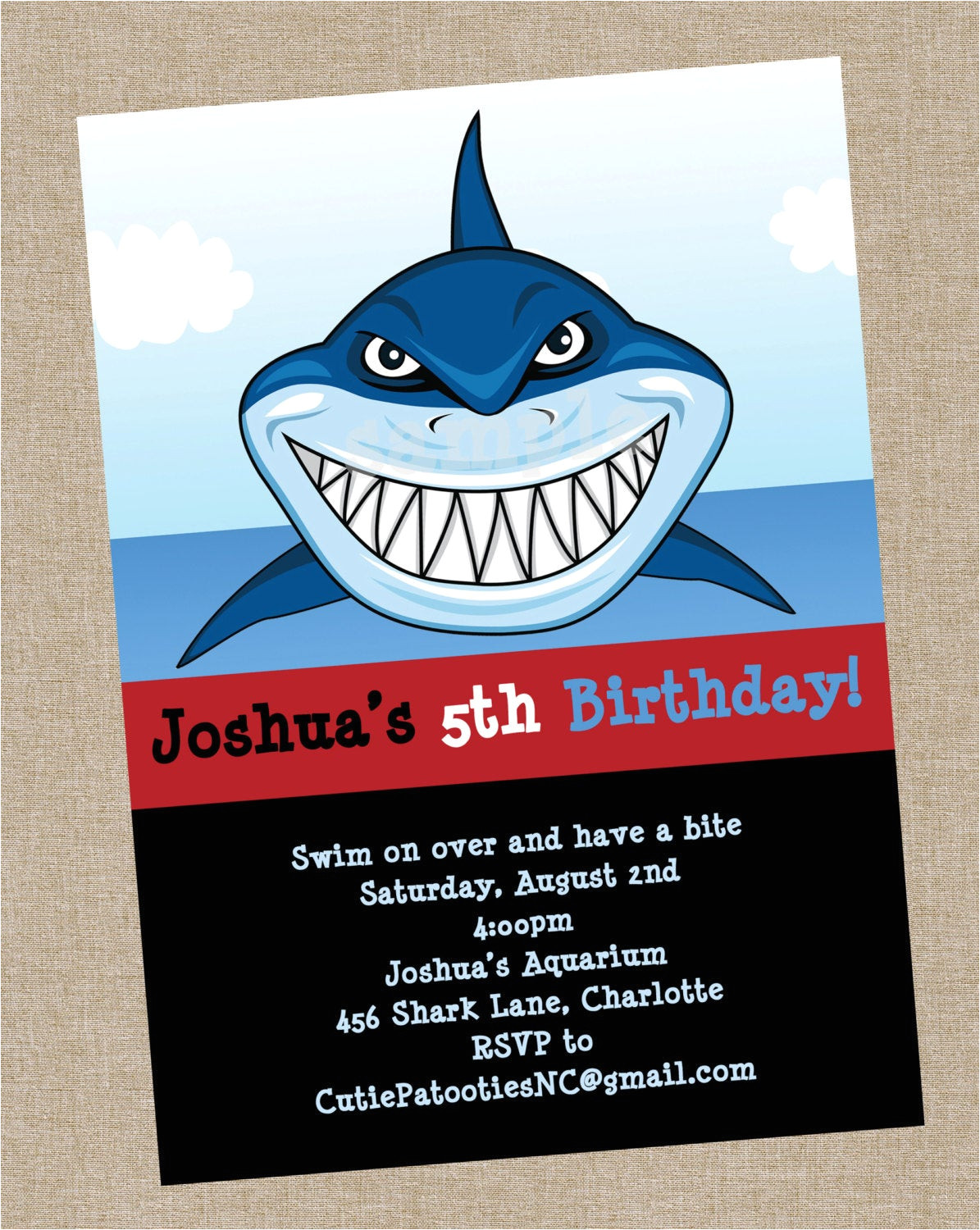 shark birthday invitation printable or