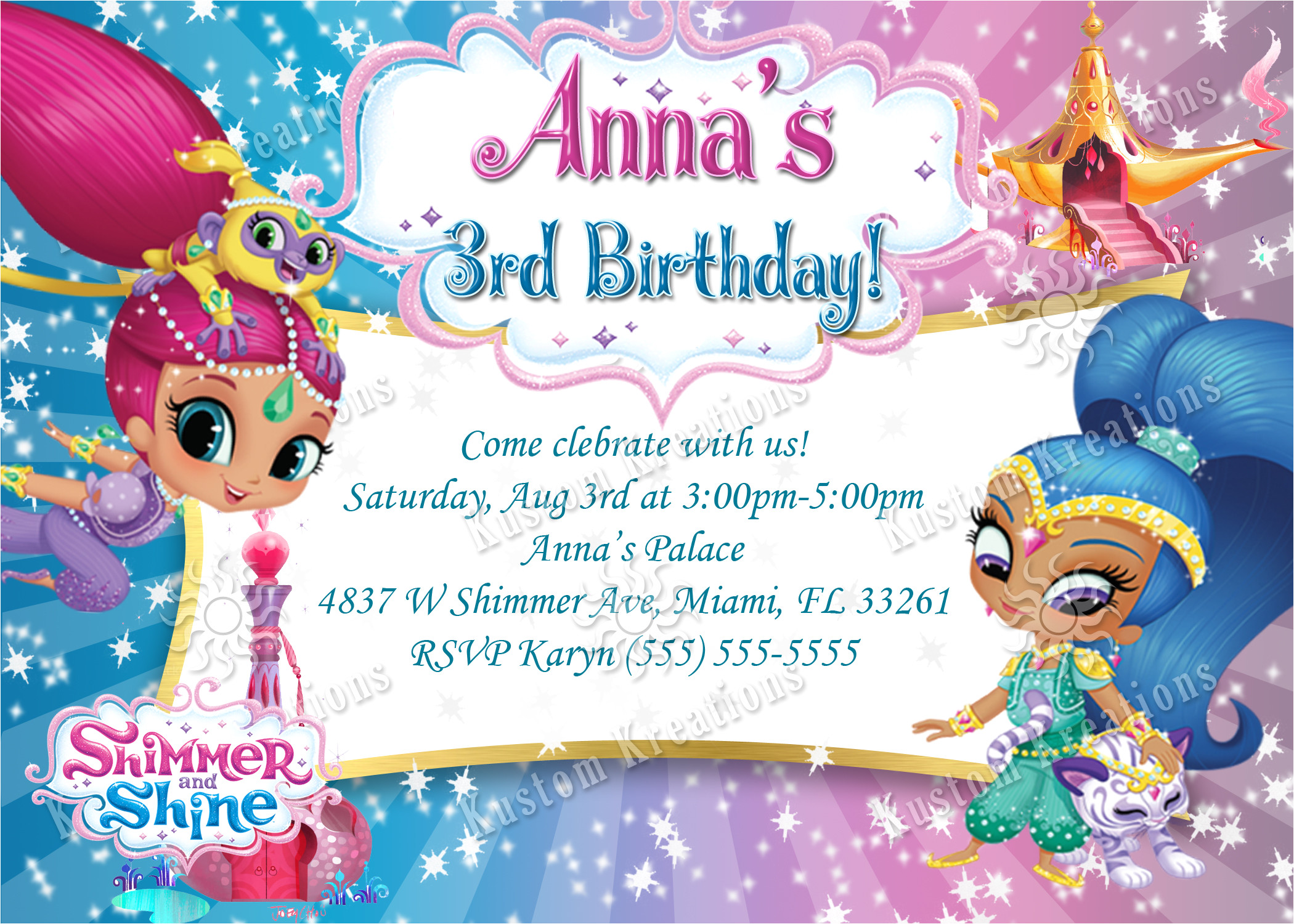shimmer and shine birthday invitation