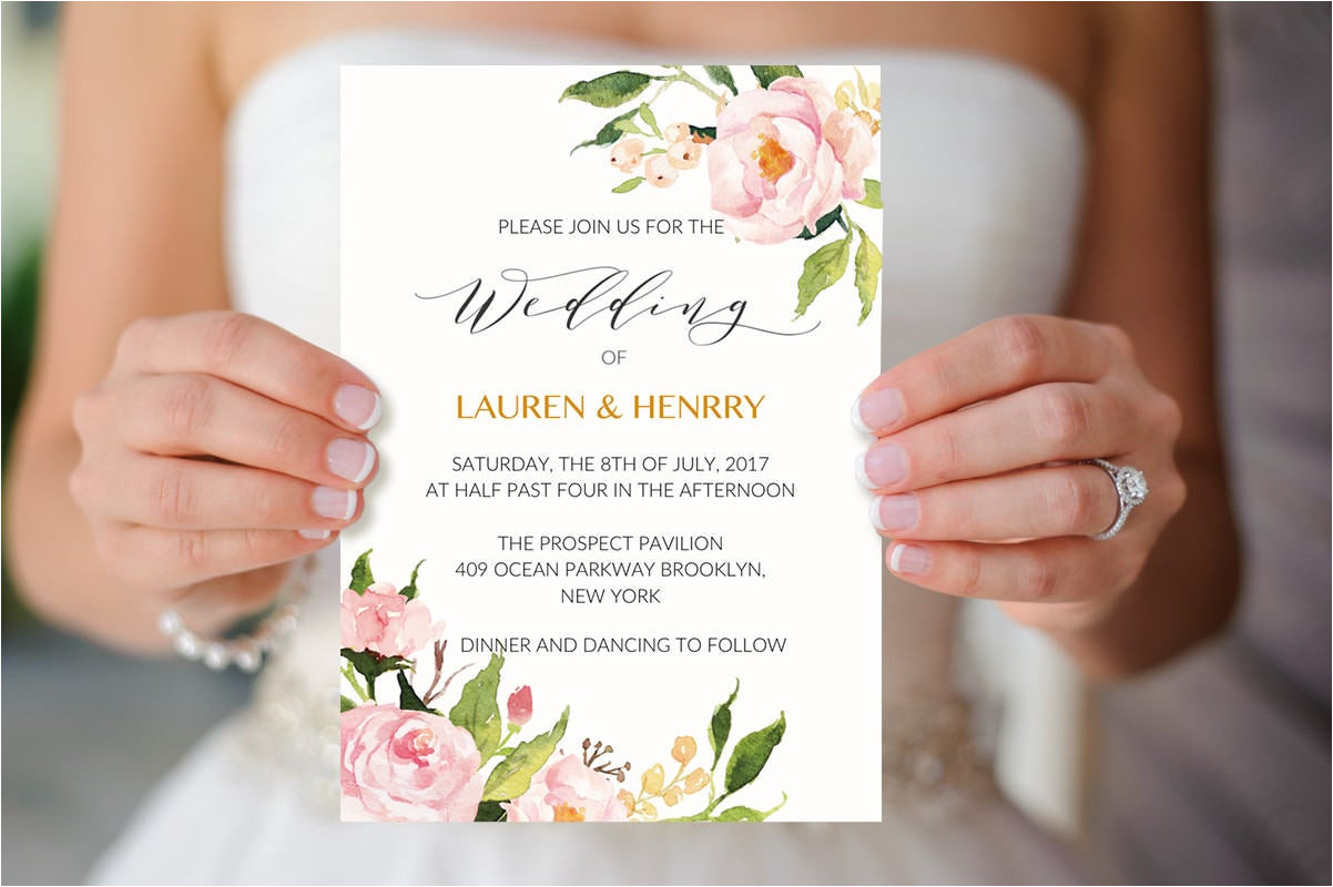 peony wedding invitation template