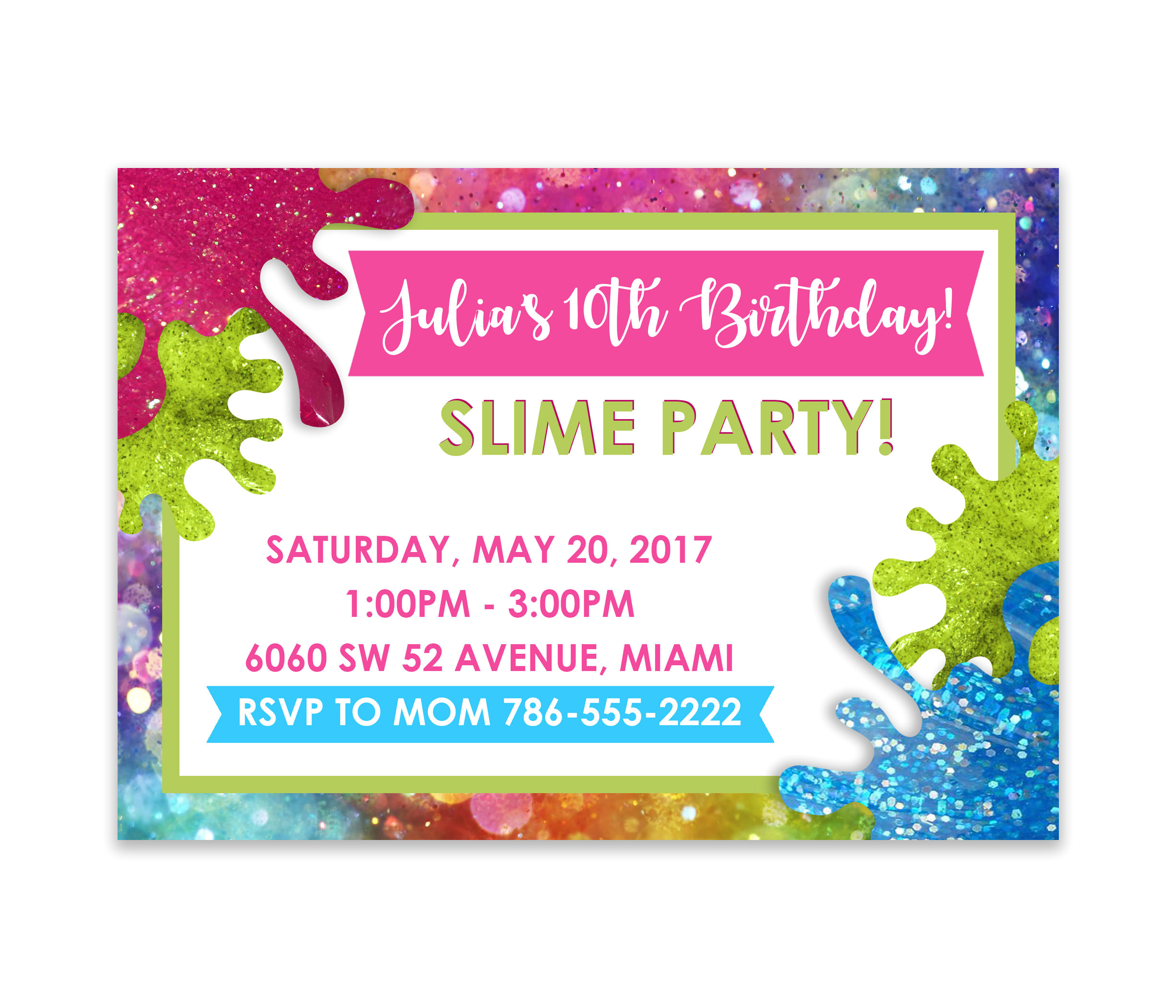 slime birthday party digital invitation