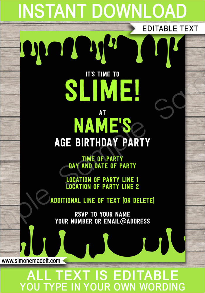 slime party invitations template
