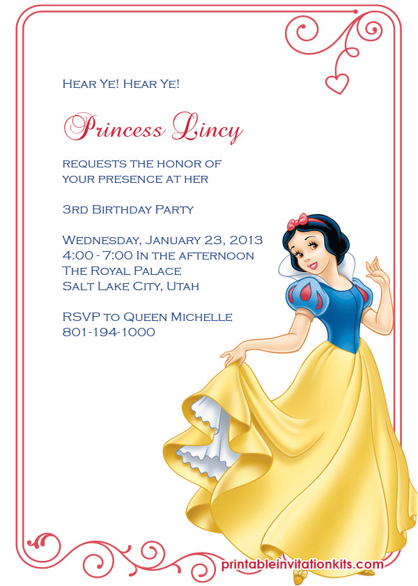snow white princess birthday invitation