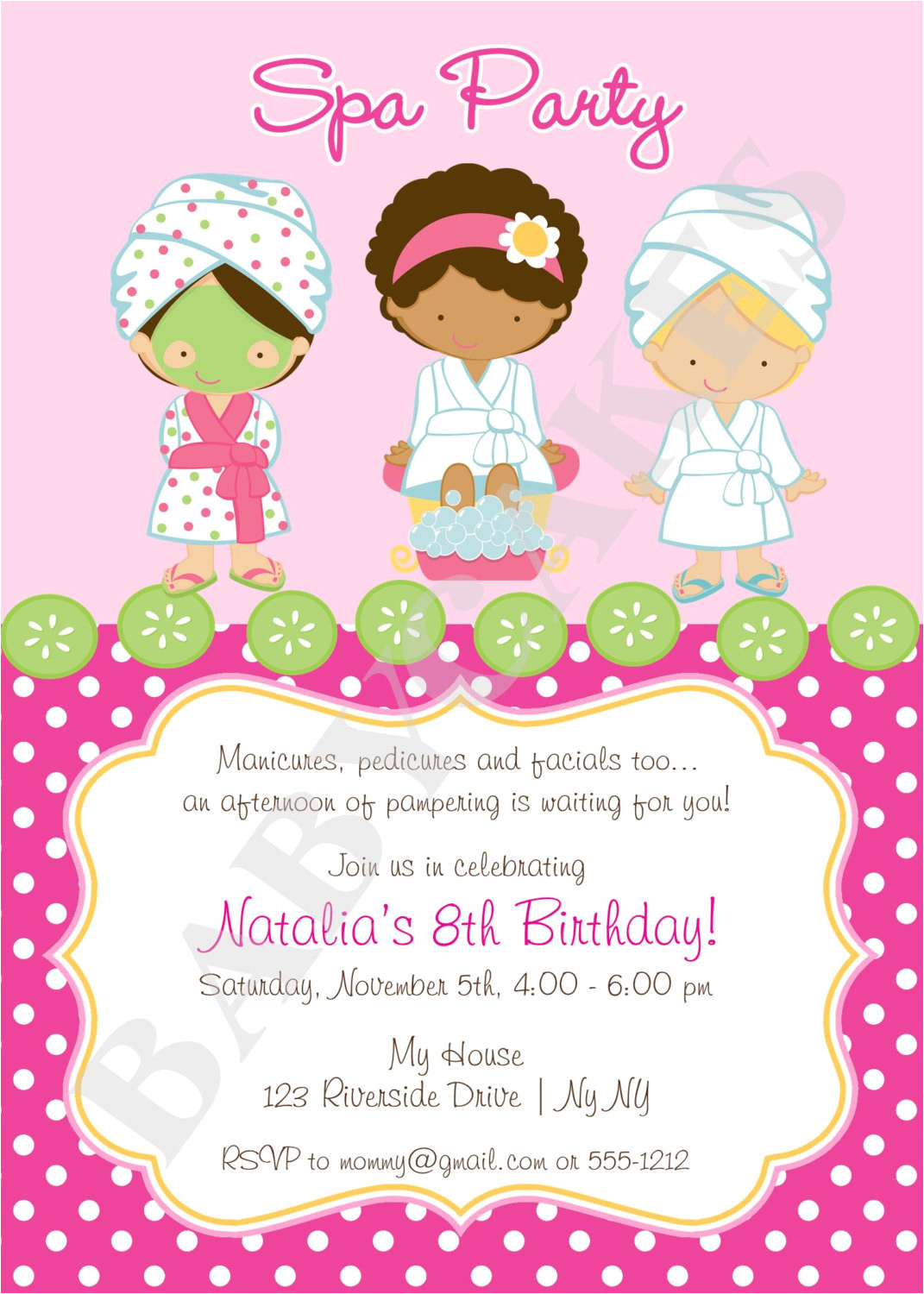 spa party invitation diy print your own