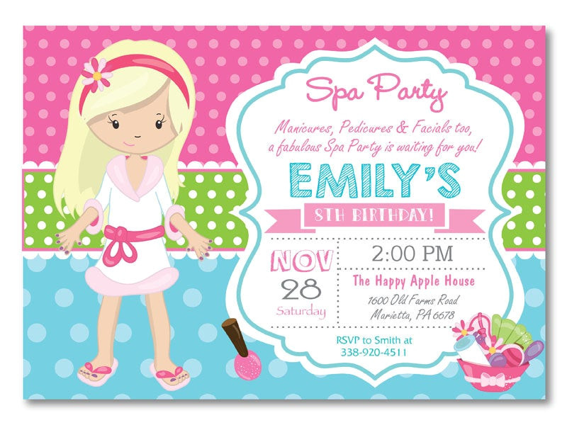 spa party invitation spa birthday party