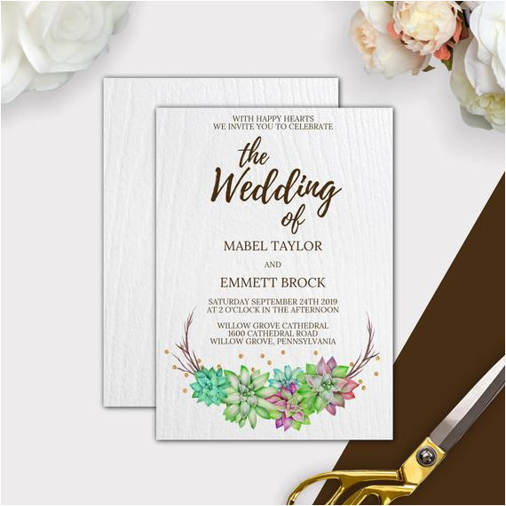 floral succulent wedding invitation template printable