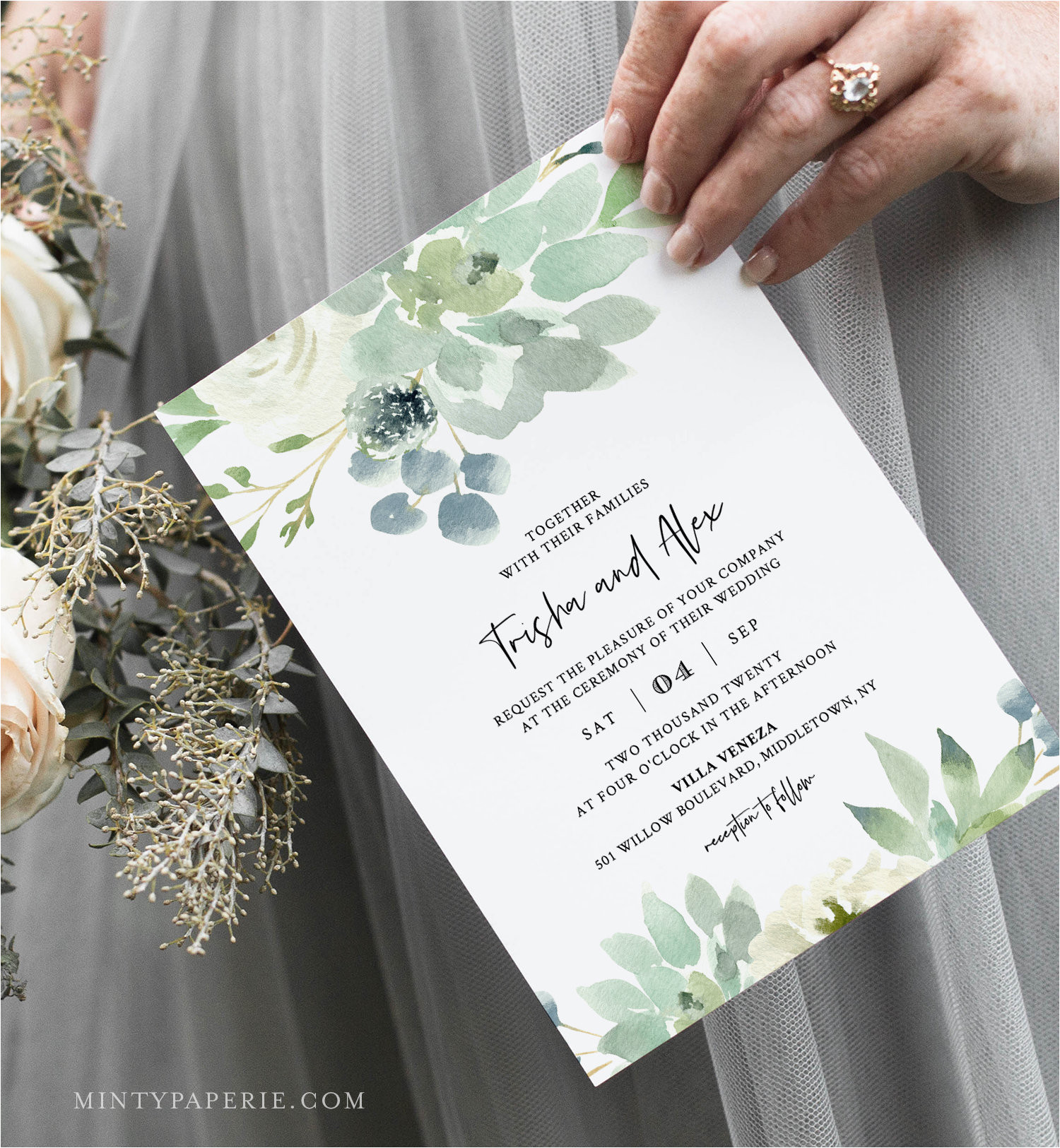 succulent wedding invitation set
