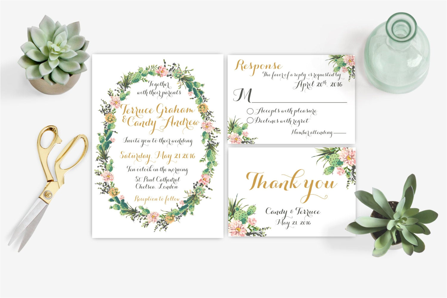 watercolor succulent wedding invitation