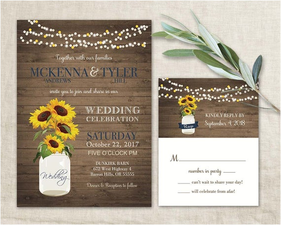 sunflower wedding invitation set rustic
