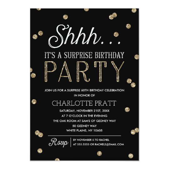 shh surprise birthday party faux glitter confetti invitation 256013984210525417
