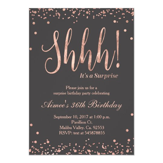 rose gold surprise birthday party invitation 256322127509072828