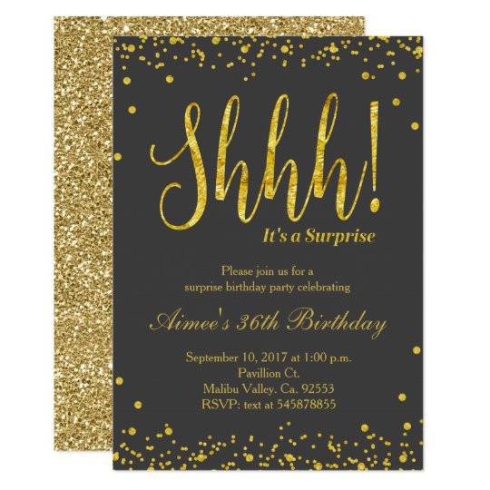 surprise birthday party invitation black gold 256325054310562263
