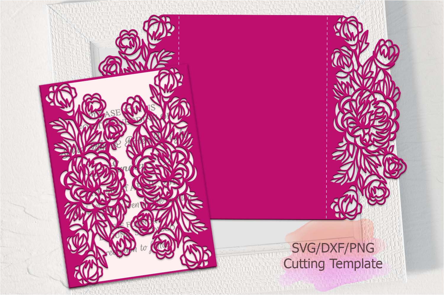 84363 peonies gate svg invitation wedding invitations fold card template quinceanera svg cut template cut files floral laser peony svg dxf