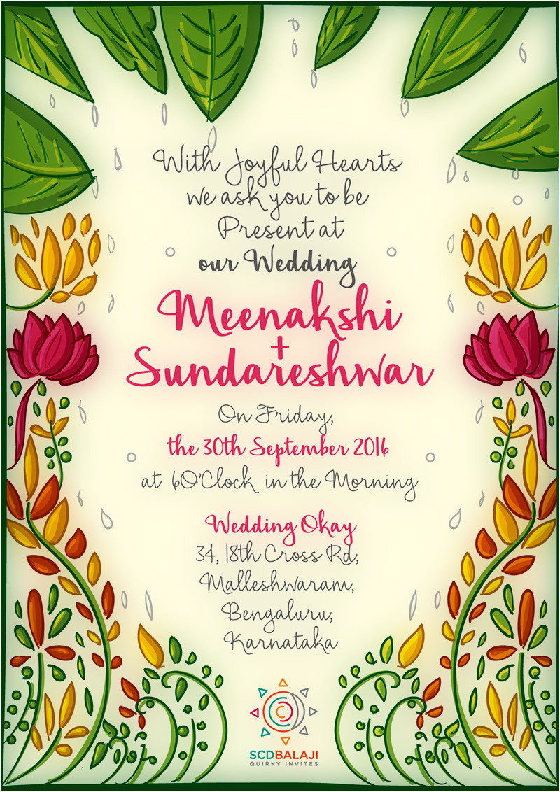 tamil brahmin indian wedding invitation illustration