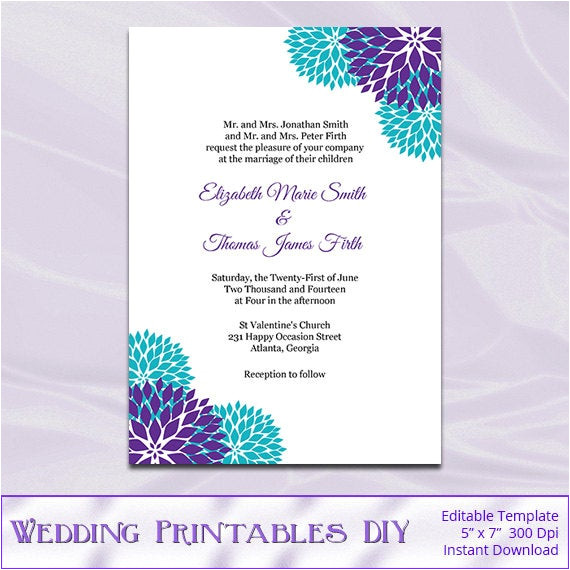 purple teal wedding invitation template