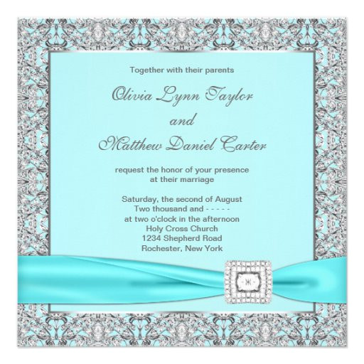 teal blue silver wedding invitation templates 161321439544269647