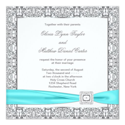teal blue silver wedding invitation templates 161582006790118875
