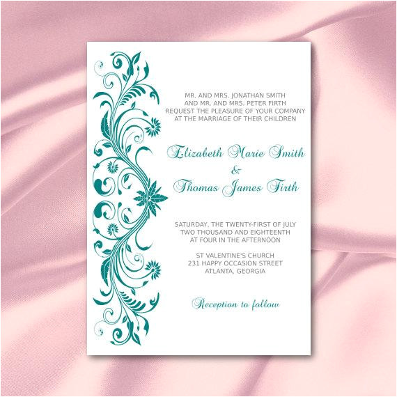teal wedding invitation template diy
