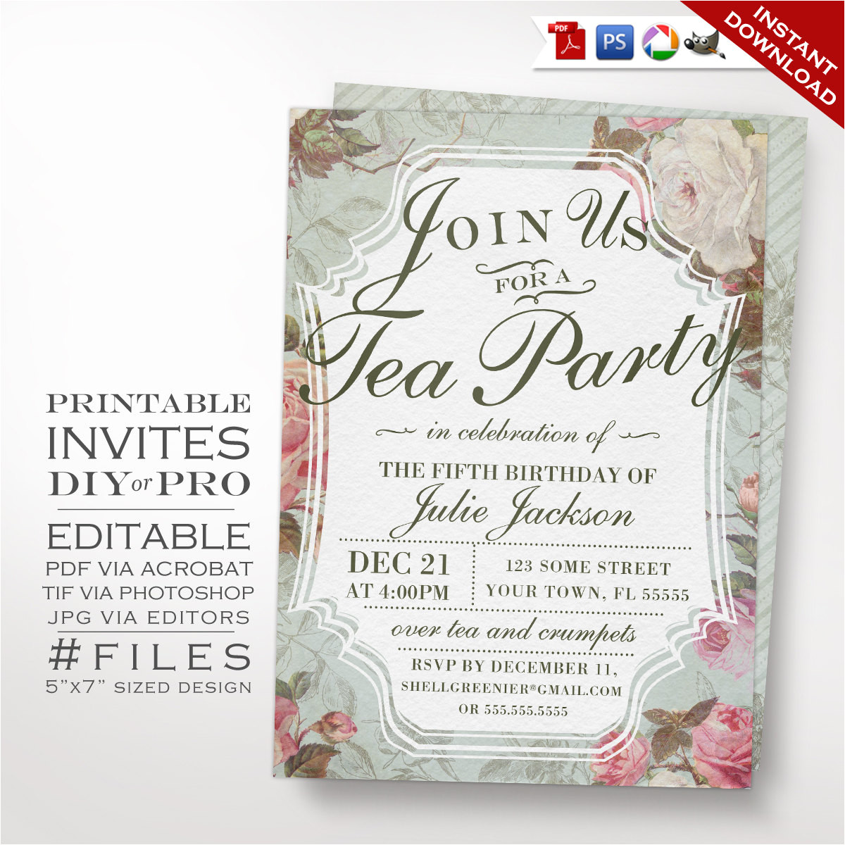 birthday tea party invitation template