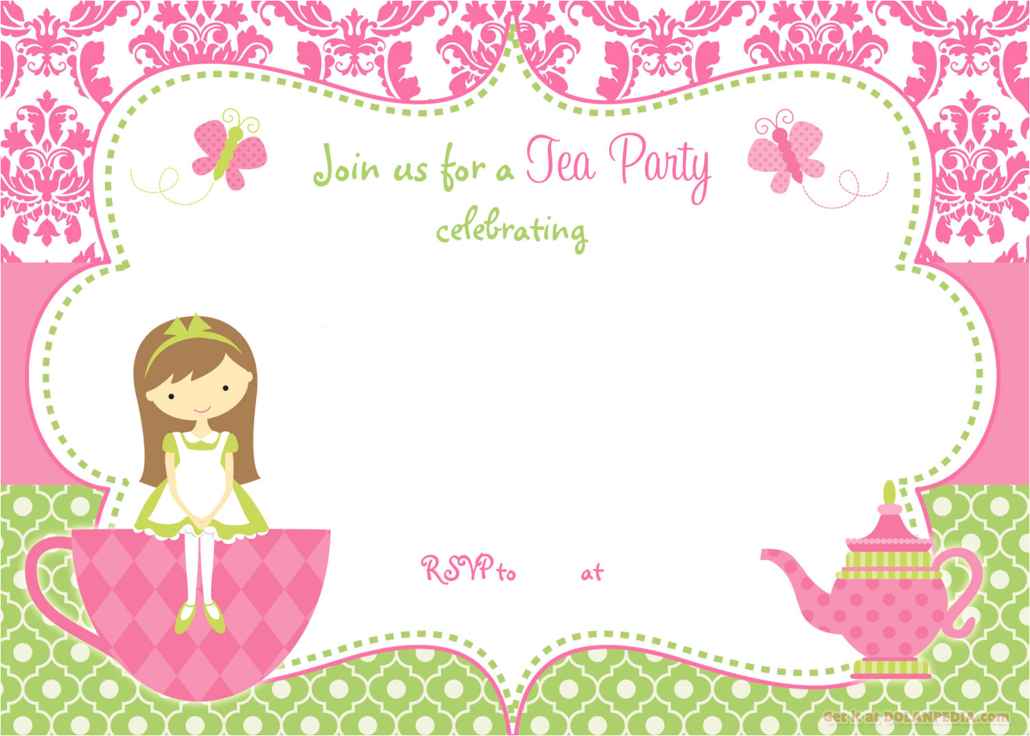 Team Party Invitation Template Free Printable Tea Party Invitation Template for Girl