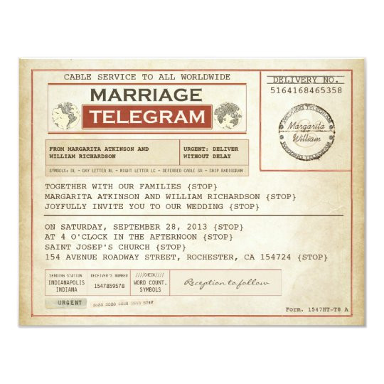 vintage wedding telegrams invitation 161254642434819165