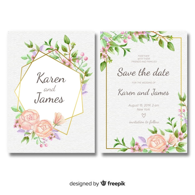 floral wedding invitation template with golden frame 2915166