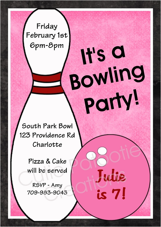 bowling party invitations for girls printable or printed p 123