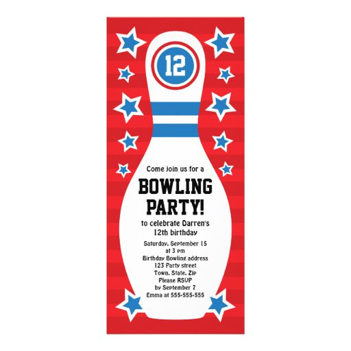bowling pin birthday party invitation with stars 161148120141267852