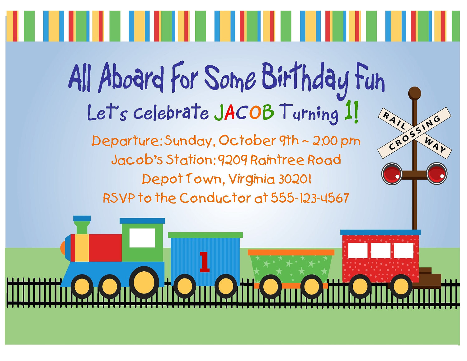 train invitation 1st birthday printable